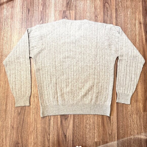 Alan Flusser Mens 100% Cashmere Cable Knit V-Neck Sweater Large Heathered Gray - Picture 2 of 7